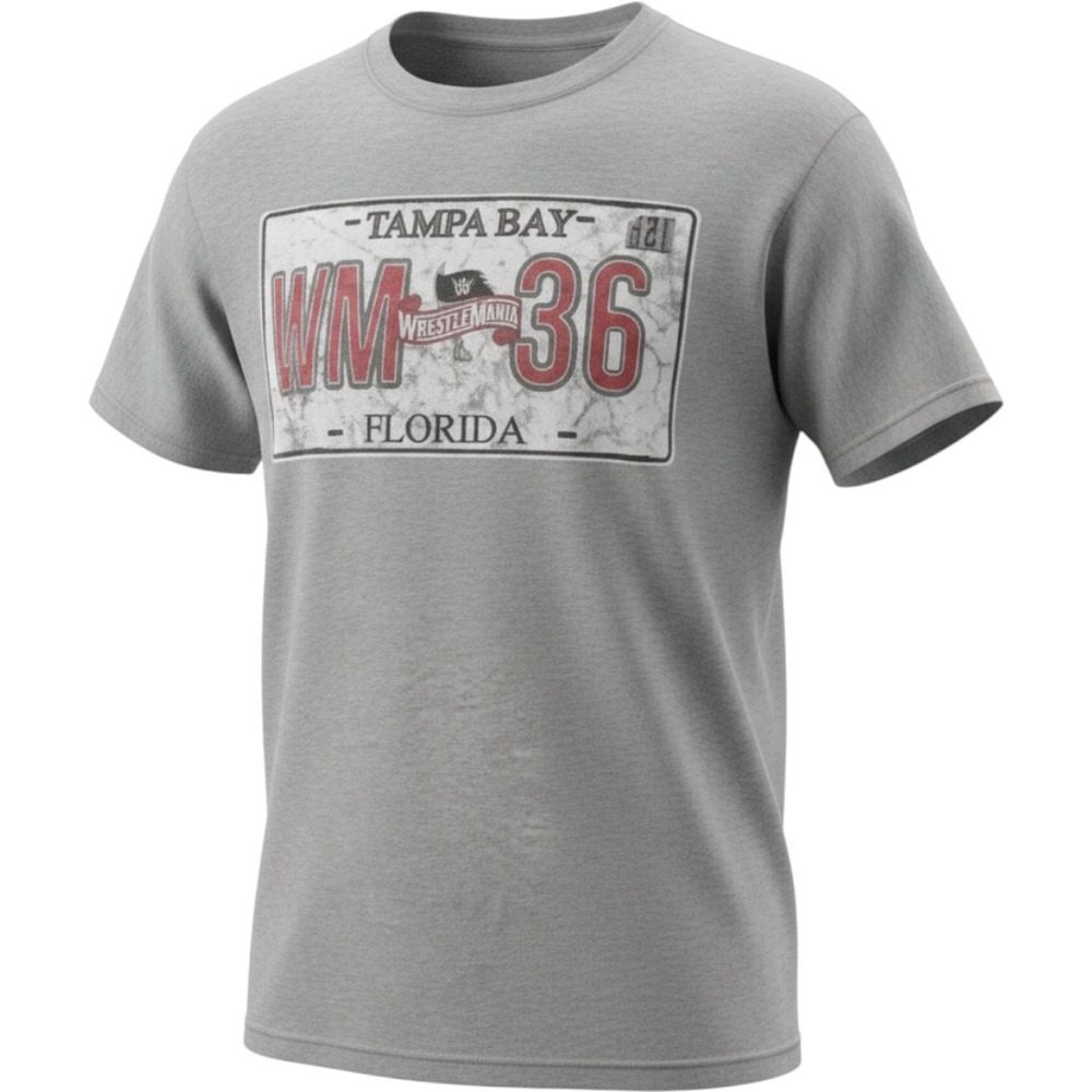 WWE WrestleMania 36 Tampa Bay Florida License Plate Graphic Tee Gray XL‎